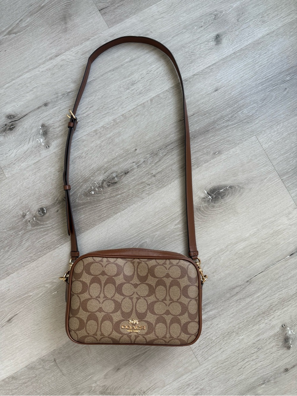 Coach Signature Canvas Crossbody in Brown with Gold Hardware